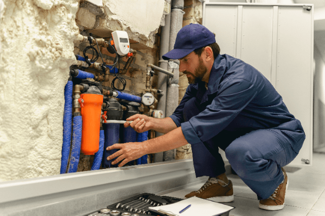 Plumber checking water pressure in home