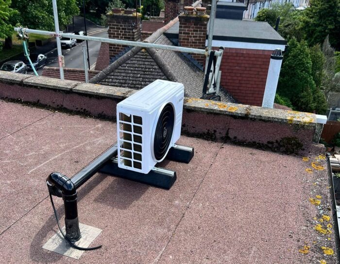 An outdoor air conditioning unit on a roof