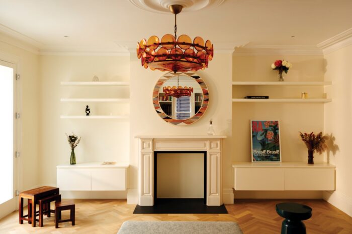 Edwardian sitting room in former care home with contemporary furnishings
