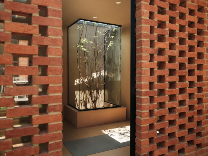 garden office with intricate brickwork